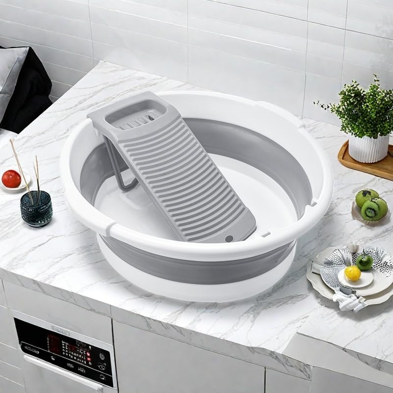 MEOENFT Gray Large Collapsible Laundry Basin with Removable Washboard
