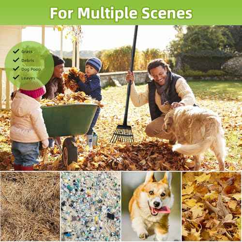 Small Rake for Gardening 63 Inch Adjustable Heavy Duty Garden Leaf Rakes Garden Tools 11 Metal Tines Small Garden Rake for Shrub Flower Bed Mulch Camping, Black