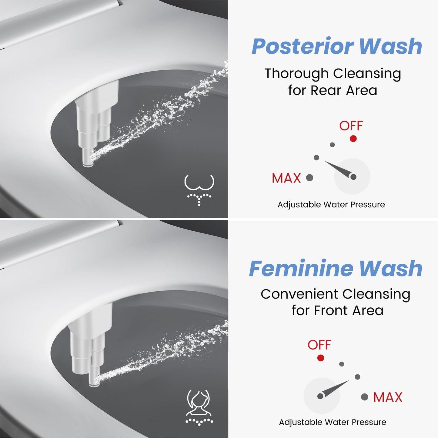 SHIKITEK Bidet Attachment for Existing Toilet Seats, Ultra-Slim, Non Electric, Dual Nozzle, Rear & Feminine Wash, Fresh Cold Water Sprayer, Badays Bedets Bedits Badette Bidgets, Silver