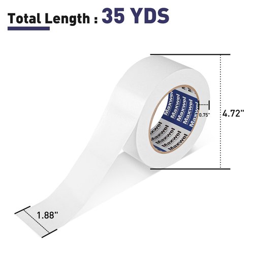 Maxwel Manufacturing Duct Tape White Heavy Duty - 1.88 in 35 Yds Waterproof No Residue Strong Adhesive Duct Tape Tearable for Indoor Outdoor Use,Multi Purpose Home Repair