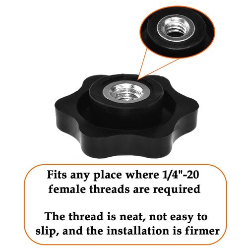 Aifeier ET 4 Pcs 1/4"-20 Inch Knob Black Nylon Screw-On Type Thru Threaded Knob Nuts 6-Star Shape Hand Tighten Clamping Knobs