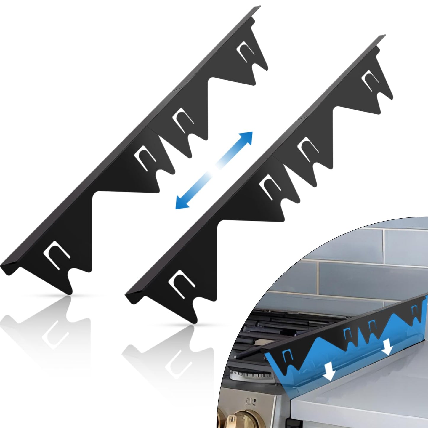 Stainless Steel Stove Gap Covers (2 Pack), Stove Gap Filler, Stove Counter Gap Guards for Kitchen, Range Trim Kit, Easy Clean with Heat Resistant, Adjustable Length 13.8” to 27.6”, Width 0.79"