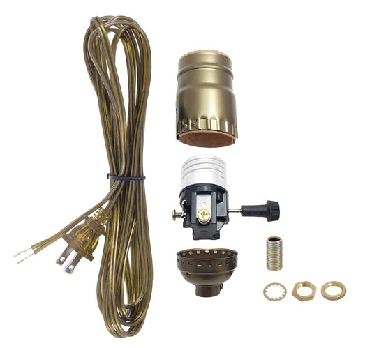 B&P Lamp® Antique Brass Socket with Matching Cord Set and Basic Hardware