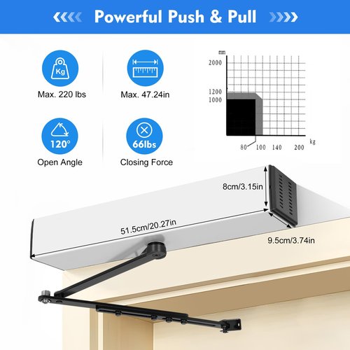 Pattosaey Automatic Swing Door Opener Heavy Duty Door Operator Remote Control Swing Opening, Manual/Auto Mode Low-Noise Gear Compliant for Residential & Commercial Use
