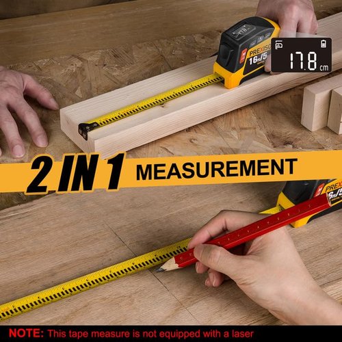 PREXISO 2-in-1 Digital Tape Measure - 16Ft Rechargeable Measuring Tape Ruler Ft/Ft+in/in/M/CM/MM Unit - Metric & Inches Retractable Measurement Tape Tool with Magnetic Tip - Pythagorean, Area, Volume