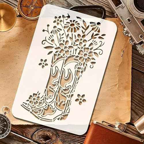 Cowboy Boots and Flower Wall Stencils Template Reusable Spray PaintStencils for Craft Painting On Wood Craft Canvas Walls Wood Furniture Decorations DIY Scrapbooking