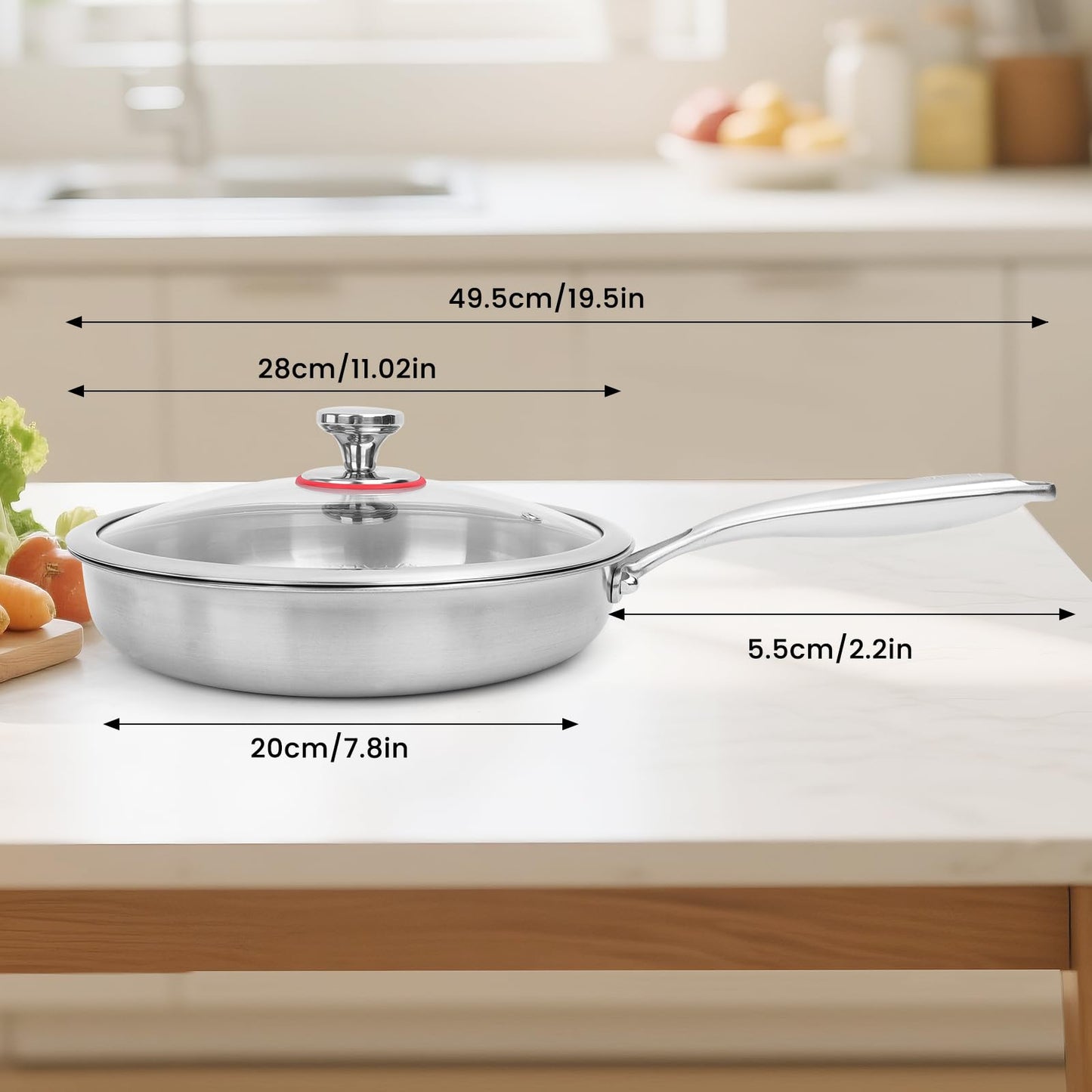 NKDFRI Titanium Hammered Pan Pro with Lid - 11.02 Inch Titanium Frying Pan | Scratch-Resistant, Even Heating Cookware for All Stovetops (11in-With Lid)