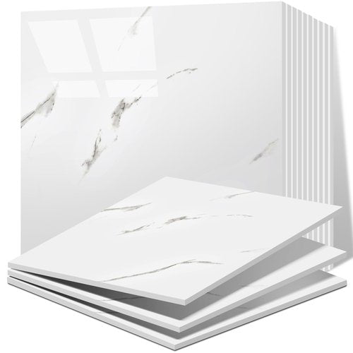 Vieshful 20pcs Peel and Stick Backsplash Tile，12"x12" Self Adhesive Marble Tile for Wall, PVC Waterproof Shower Wall Panels, Back Splash Stick on Tiles for Kitchen Bathroom Living Room White