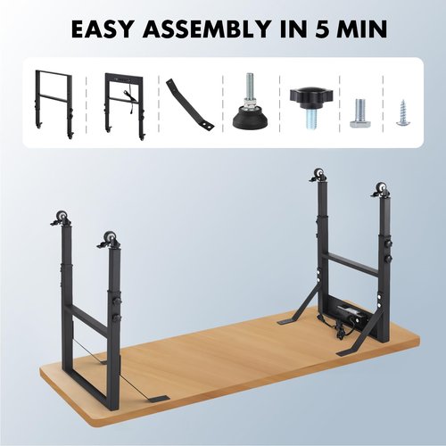 19.6-Inch Depth Workbench Frame, Height Adjustable 28.5" to 33.8",Set of 4 Metal Wheels with Brakes, Heavy Duty Industrial DIY Furniture Legs for Study Des,Cabinet(Wheels)
