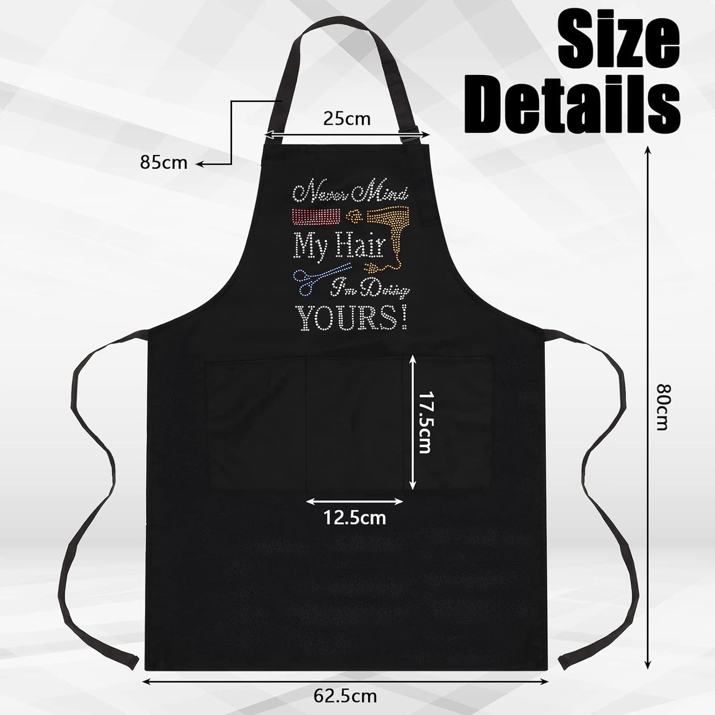 Coume 2 Pcs Hair Stylist Apron Hairstylist Salon Apron with Rhinestone Tools 3 Pockets Waterproof Hairdresser Barber