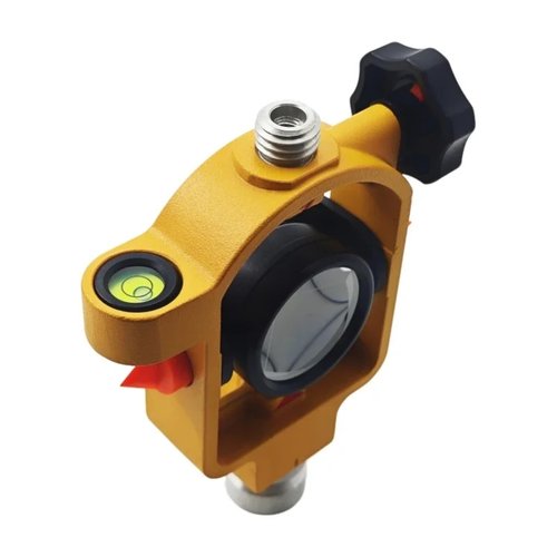 FDC066 Mini Surveying Prism with Yellow Metal Holder Bubble Level and 5 Poles, ADS106 Reflective Prism for Topcon Sokkia Nikon Trimble Total Station, 0/-30mm, 5/8"-11 Thread
