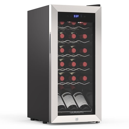Tecnolove 18 Bottle Wine Cooler with 41-68℉ Digital Temperature Control Stainless Steel 1.7 Cu.Ft LED Light undercounter Glass Door Compressor Small Compact for Red, White and Champagne Beer