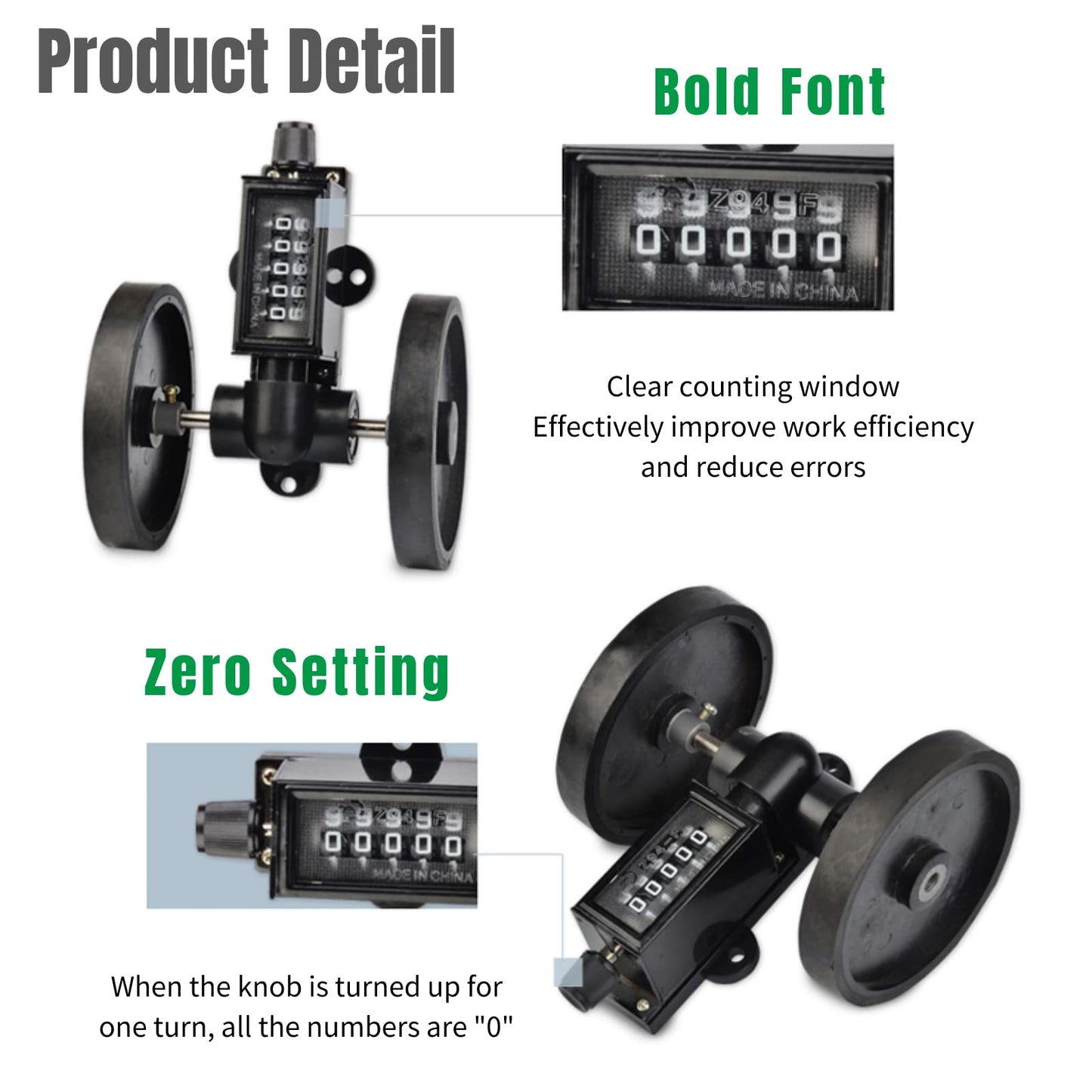 Mechanical Length Meter, Z94-F 5 Digit Digit Roller Type Meter Counter with Measuring Counter Rolling Wheel, for Measuring 0-99999 Textile, Printing, Artificial Leather
