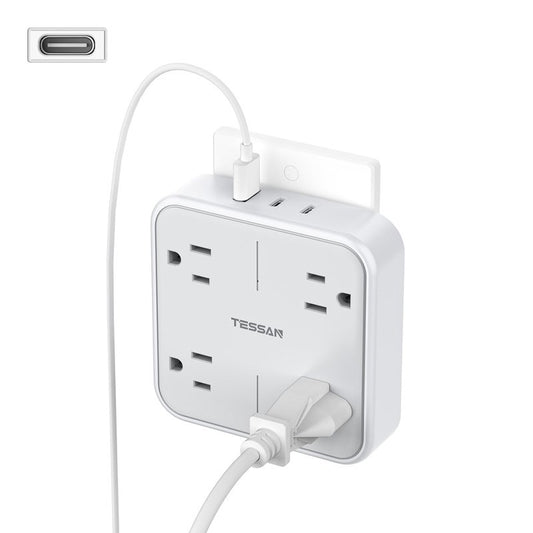 Multi Plug Outlet Extender, TESSAN 4 Outlet Splitter 3 USB Wall Charging Ports (2 USB C), Wide Spaced Multiple Expander Surge Protector for Office, Home, College Dorm Room