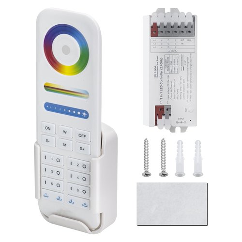 RGB+CCT LED Controller Kit,Wireless RF Remote,3-in-1LED Controller, DC12V-24V 144W-288W, for Marine Underwater& Ceiling Lighting Control（NO Battery）