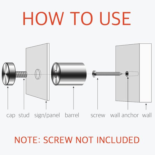 Lantee Standoff Screws - 1/2 x 1-3/16 Inch Stainless Steel Sign Standoff Mounting Hardware for Acrylic, Glass & Picture - 20 Pcs 12mm x 30mm