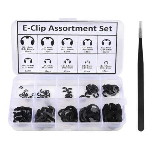 AEDIKO 120pcs E-Clip Circlip External Retaining Clips Assortment Set Hardened Steel Circlip Kit Anti Walk Washers 1.5/2 /3/4/5/6/7/8/9/10mm