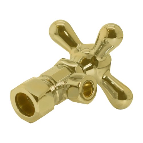 Westbrass D105KFHX-01 5/8" x 3/8" OD x 20" Flat Head Riser Supply Line Kit with Cross Handle Angle Supply Shut Off Valve for Toilet, Polished Brass