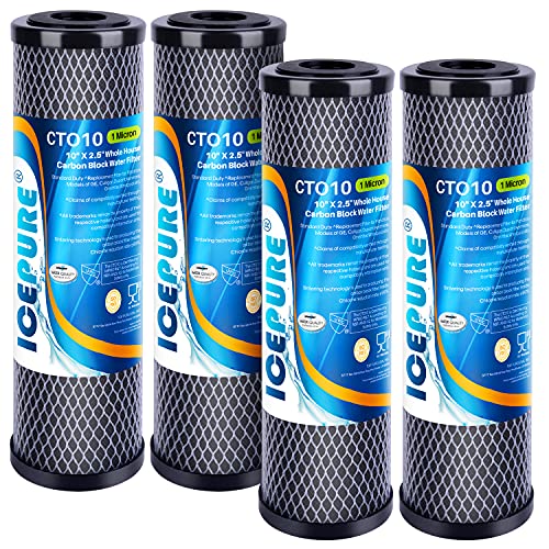 ICEPURE 4 Pack 1 Micron 2.5 x 10 Inch CTO Carbon Whole House Water Filter