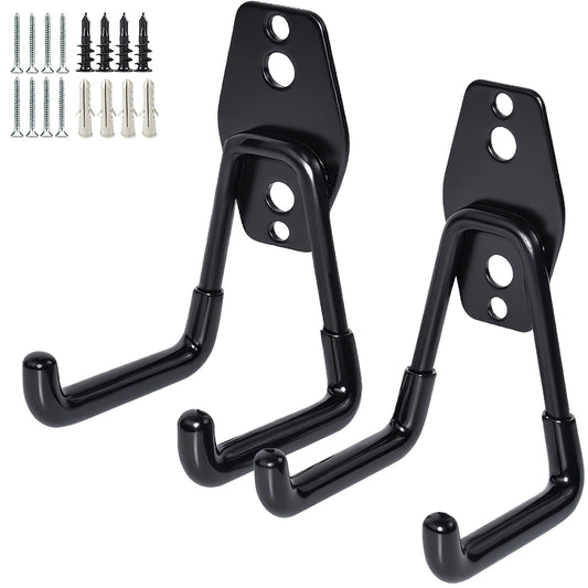 GeeWatom 2 Pack Garage Storage Utility Hooks，Garage Garden Tool Organizer，Steel Wall Mount Hooks, Garden Small U Hooks (Black)