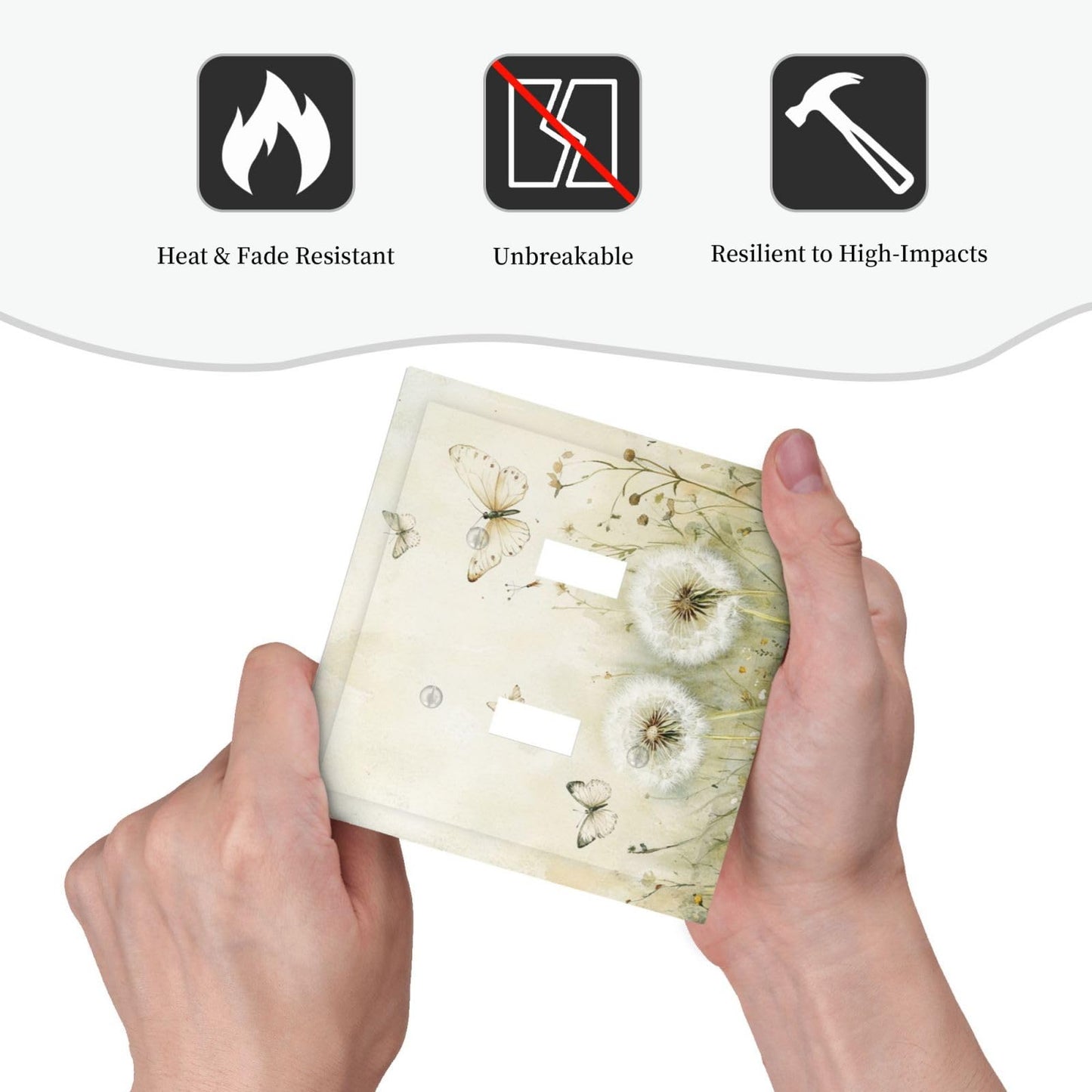 Xuejiaku Decorative Light Switch Cover Beige Butterflies Dandelions Wildflowers 2 Gang Wall Plates Double Toggle Switch Plate Decora Electrical Outlet Cover Faceplates for Bathroom Bedroom Decor