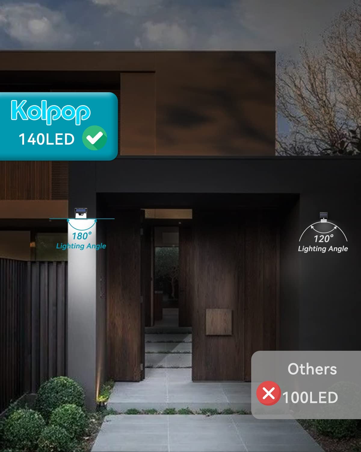 Solar Lights Outdoor 2 Pack, 140LED/3 Modes Motion Sensor Wall Lights Solar Powered, Wireless IP65 Waterproof Solar Lights Outside Bright for Deck Steps Fence Patio Front Door Pathway, White