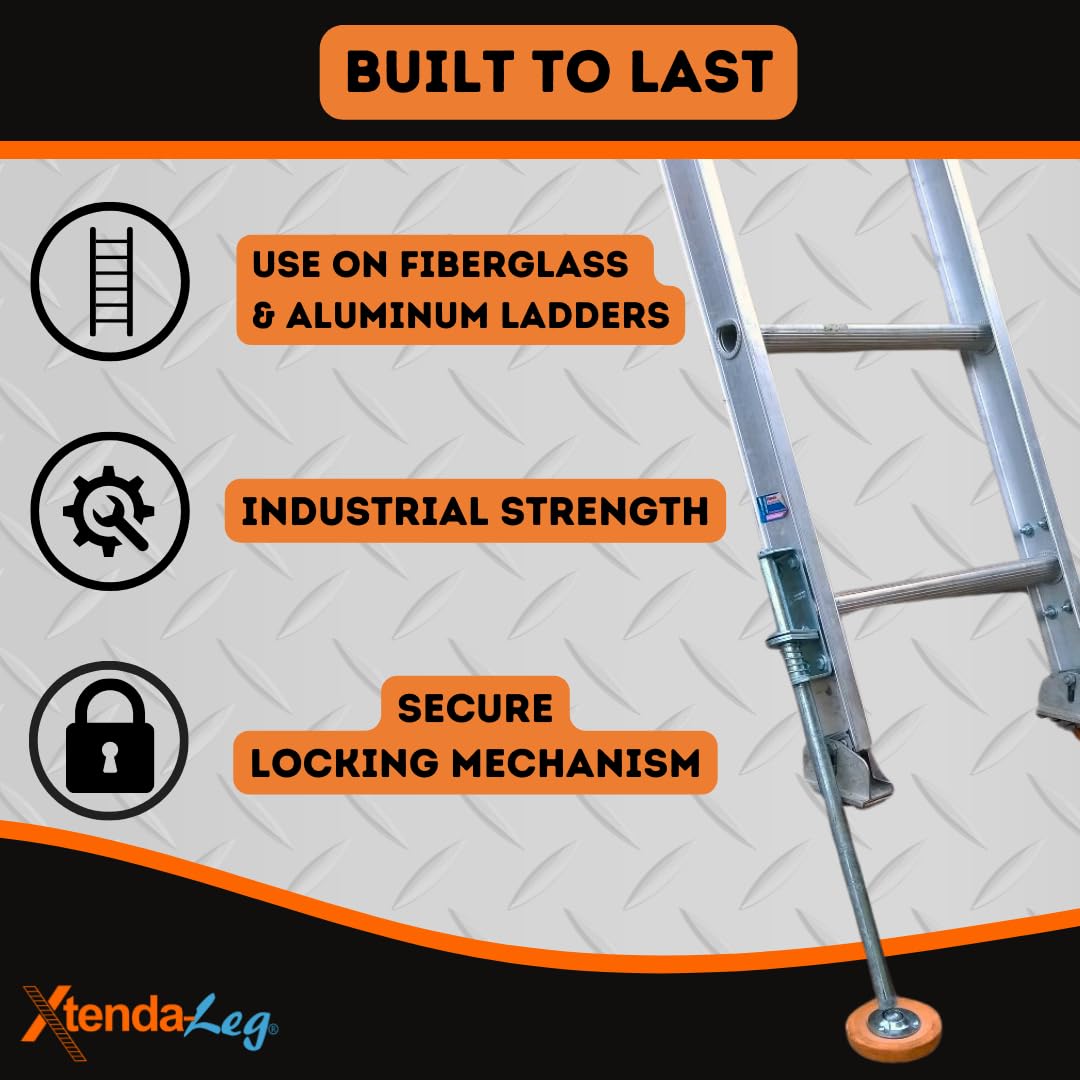 Xtenda-Leg® Ladder Leveler - Rubber Feet, Perfect for Extension Ladders, Stabilizer Attachments for Safe Use - Stable Platform for Uneven Ground - Easy Installation - OSHA Approved