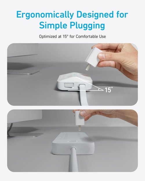 Anker Flat Plug Power Strip(300J) with 20W USB-C, 10-in-1 Ultra Thin Power Strip with 6 AC, 2 USB-A/2 USB-C,5feet Extension Cord, Desk Charging Station,Home Office College Dorm Essentials