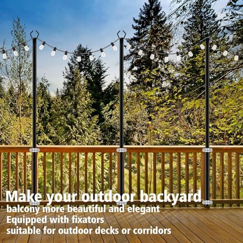 AILBTON 10Ft String Light Poles 4 Pack Outdoor Lighting Fence Mounts with Brackets