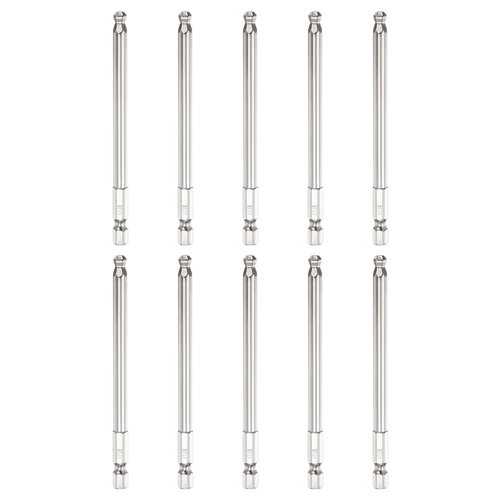 HARFINGTON 10pcs Ball End Hex Screwdriver Bit H5 (5mm) Head 1/4" Hex Shank 100mm (4") Long Magnetic S2 Steel Metric Screw Driver Drill Bit Wrench Socket Power Tool