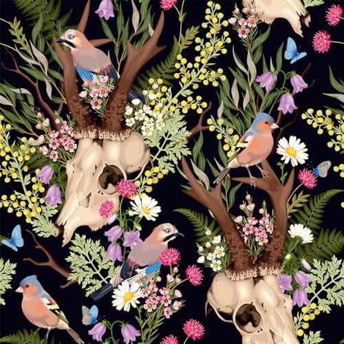Peel and Stick Wallpaper Deer Skull, Boho Floral Wallpaper DIY Decor, 17.7"¡¿118"