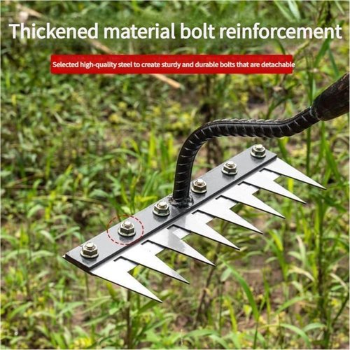 Gardeania Iron Weeding Rake,Multi-Tine Carbon Steel Garden Cultivator Rake 5/6/7/8 Teeth,Sod Cutter Uprooting Tool (5Teeth)