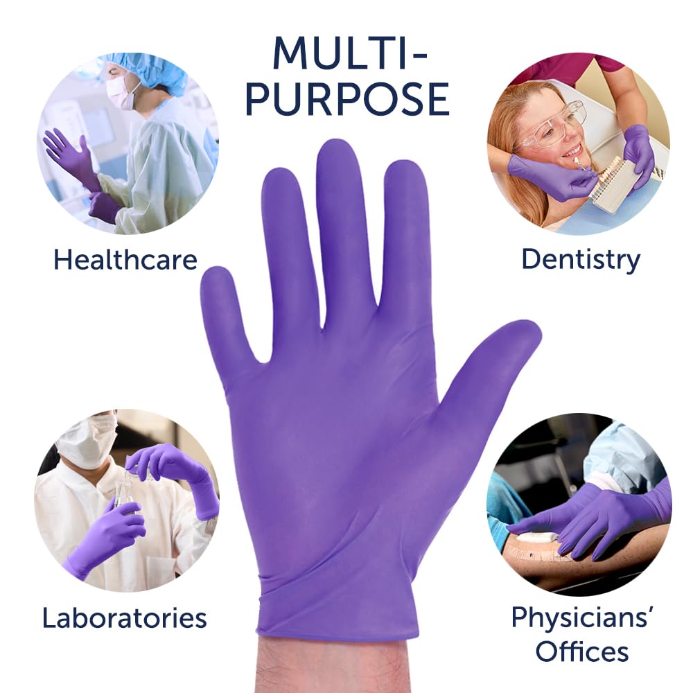 HALYARD Purple Nitrile Gloves Powder Free Disposable Medical Exam Gloves Dental Chemo Protection 5.9 mil 9.5 In Large Purple 55083 (Case of 1000)