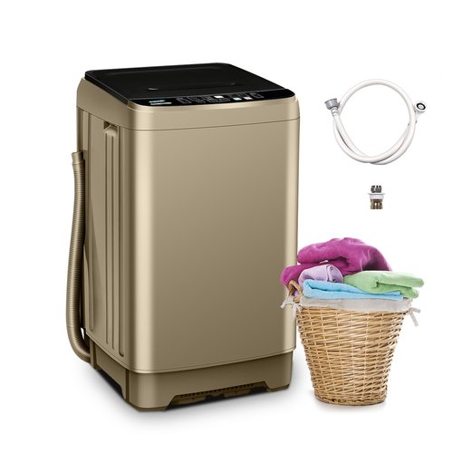 BORCOLO Portable Washing Machine, 17.7lbs Full-Automatic Small Washing Machine for Apartment, 10 Wash Programs with Drain Hose Dorm Size Portable Washer for RV, Home, College, Gold
