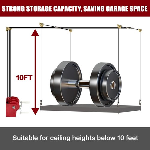 fuyoaea Overhead Garage Storage Rack - Heavy-duty Lifting Garage Ceiling Storage Rack,Adjustable Organization System, 300lbs Weight, Easy Installation & Operation (Load capacity 300LB)