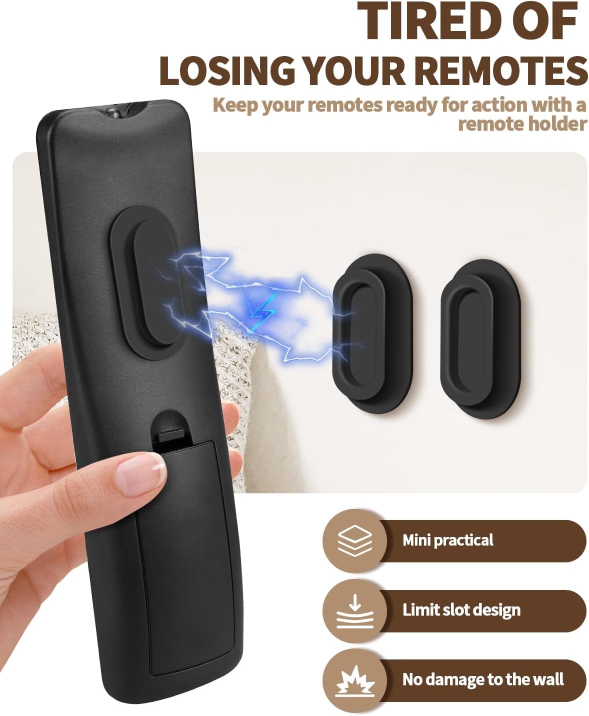 AMAZYC-US 6 Pack Magnetic Remote Control Holder – Upgraded Silicone Magnetic Wall Mount for TV, Fan & Air Conditioner Remotes – Self-Adhesive, No-Drill Remote Control Holder Wall Mount