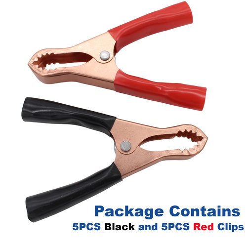 Insulated Alligator Clips Durable Heavy Duty Black & Red Boot Metal Spring Loaded Truck Car Battery Electric Test Clips Lead Probe Alligator Clamps (50A 10-PACK)