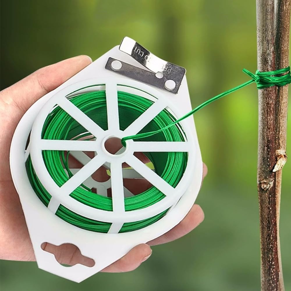 SBCOO 328ft (100m) Garden Plant Ties PE-Coated Plant Ties with Cutter Reusable for Gardening Plants Growth and Care, Tomatoes Vines,Flowers Climbing,Office Home Cable Organization (Green)