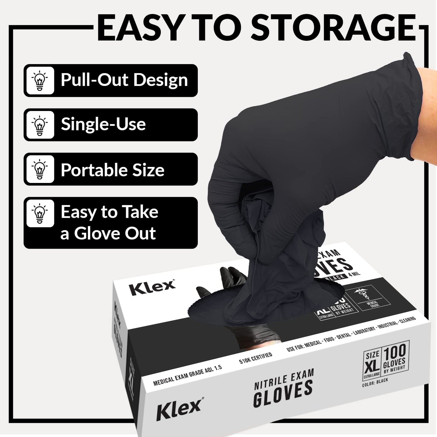 Klex Nitrile Exam Gloves - Medical Grade, Powder Free, Latex Rubber Free, Disposable, Food Safe (1000, Large)
