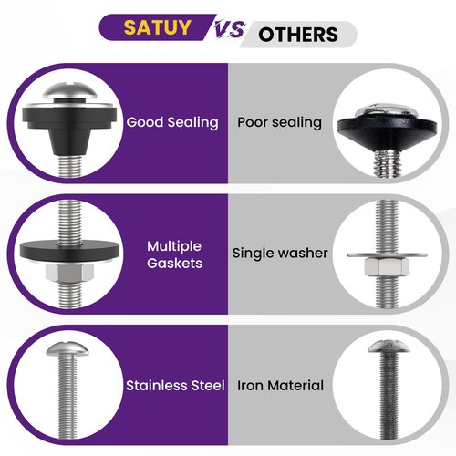 SATUY 4 Pcs Universal Toilet Tank to Bowl Bolts Kit, Heavy Duty Stainless Steel Toilet Tank Bolts with Stainless and Rubber Washers Gasket for Toilet Mounting and Repair