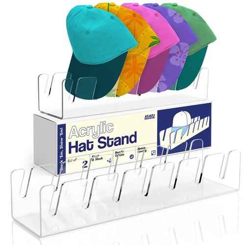 Hat Stand For Baseball Caps, 2 Pack No Install Clear Acrylic Hat Organizers for 14 Baseball Tennis Trucker Caps, Hat Storage Rack Display, Upgraded Anti-Slip Cap Holder For Closet, Bedroom, Dresser