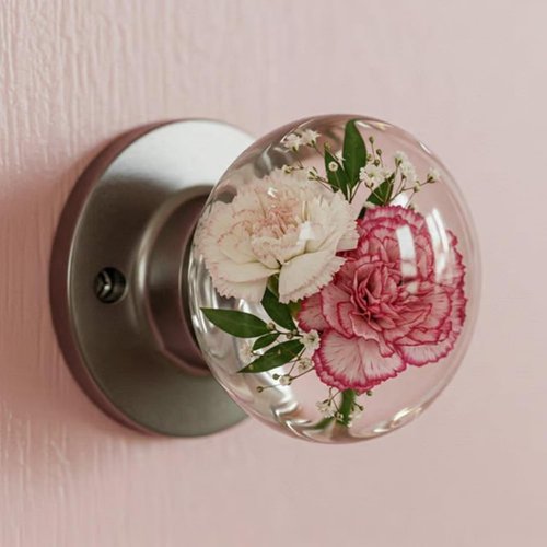Unique Decorative Door Handle, Retro Round Resin Epoxy Flower Door Knob Retro, reative Artistic Decor for Bedroom, Nature Style Transparent Animal Crystal Doors Knobs (Style B)