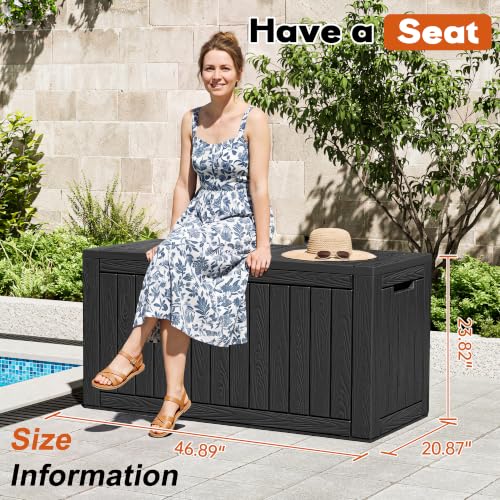 NBYSGO Striped Black Waterproof 120 Gallon Resin Deck Storage Box with Seat
