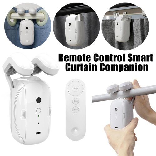 Smart Automatic Curtain Opener, Remote Controlled Electric Curtains Opener with App/Timer/Voice, Upgraded High-Performance Motor, Easy to Install, for Roman Rod/I/U Track (Roman Rod Single Open)
