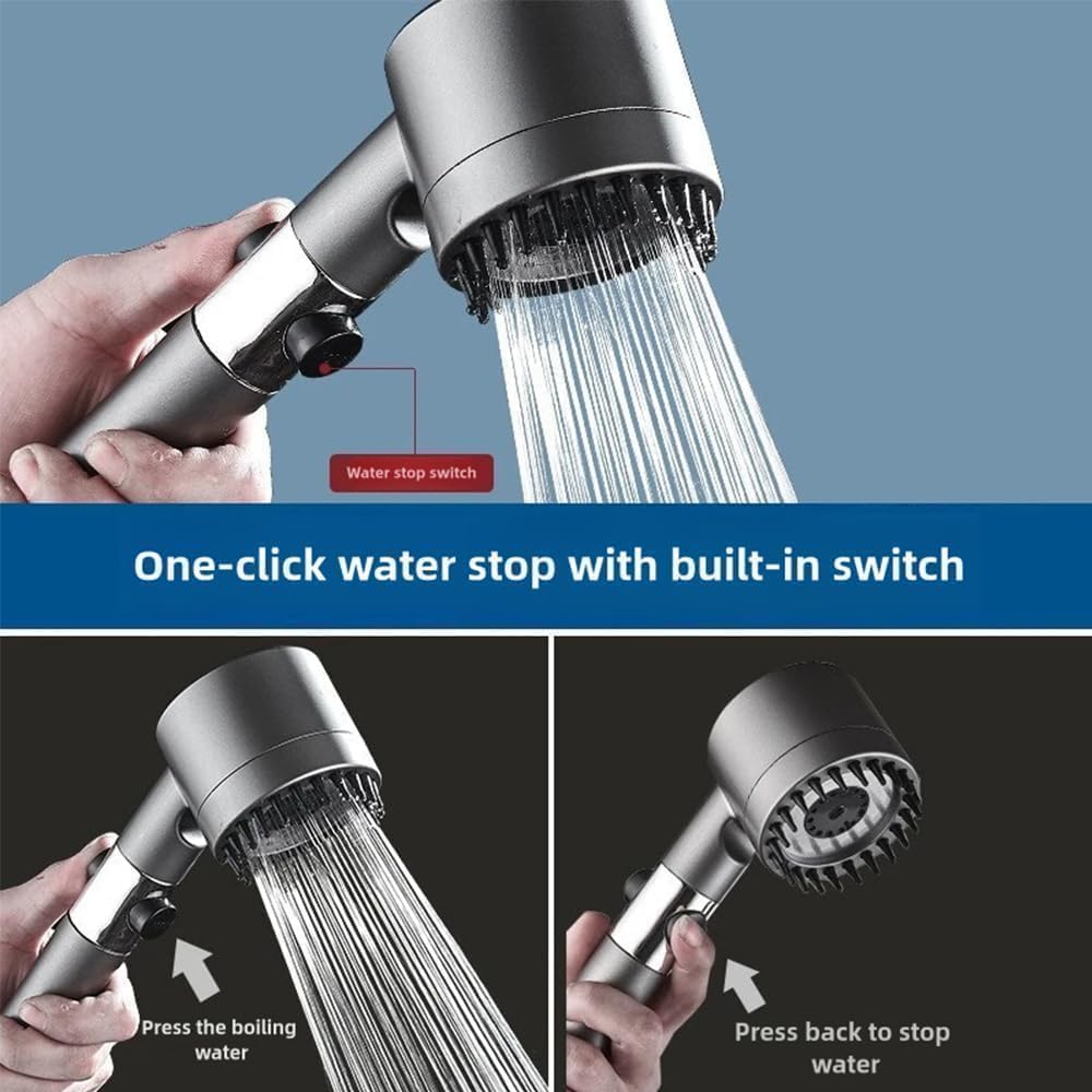 2025 NEW Ion Drops Shower Head,Filtered Shower with Handheld, Many Spray Modes Turbo with Built-in Filter ON/OFF Switch Handheld Turbo Showerhead (Grey)
