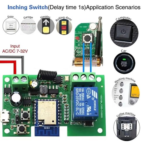 Tuya Smart Life WiFi Momentary Inching Relay Self-Locking Switch Module,DC 7-32V/USB 5V WiFi RF Bluetooth Relay,DIY Smart Home,Compatible with Alexa Goolge Home(1CH) (1CH)