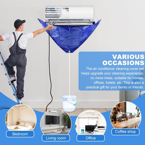 AQEENURA Mini Split Cleaning Kit 12PCS Waterproof Clean Bag Cover with Drain Outlet Pipe for 37-45in Wall Mounted Air Conditioner AC Unit Cover Cleaning Accessories