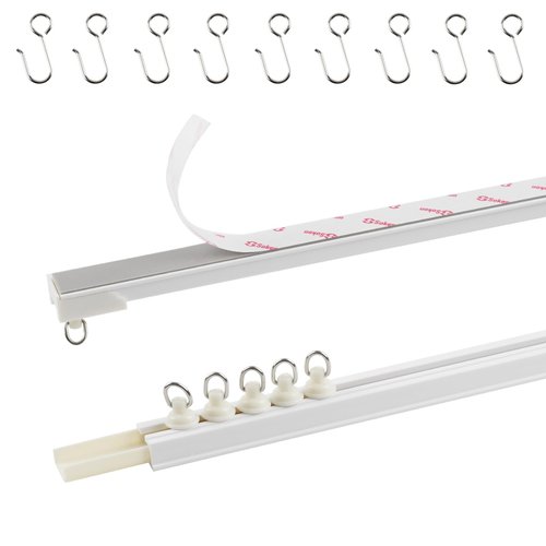 TYRON Adhesive Curtain Track Ceiling or Wall Mount(224"/ 18.7 FT), Ceiling Track Room Divider, Self Adhesive Curtain Rod No Drill, Screws or Tools, Window Drape Hangers No Damage