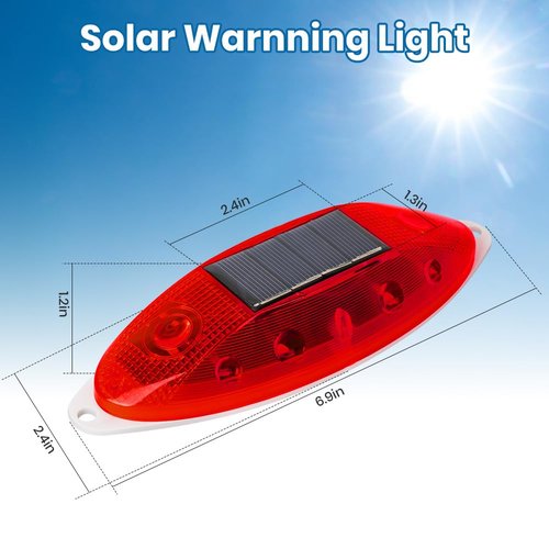 Solar Strobe Warning Light Sensitive LED Warning Lamp Super Bright IP65 Waterproof Light Control Flashing Beacon Barricade Construction Safety Road Signs Flash Traffic Lights-4 PCS (Red)