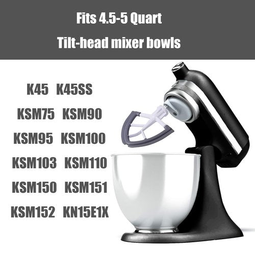 Flex Edge Beater for KitchenAid,Mixer Attachement Compatible With KitchenAid,Mixer Accessory,Fits Tilt-Head Stand Mixer Bowls For 4.5-5 Quart Bowls,Beater With Silicone Edges,Grey